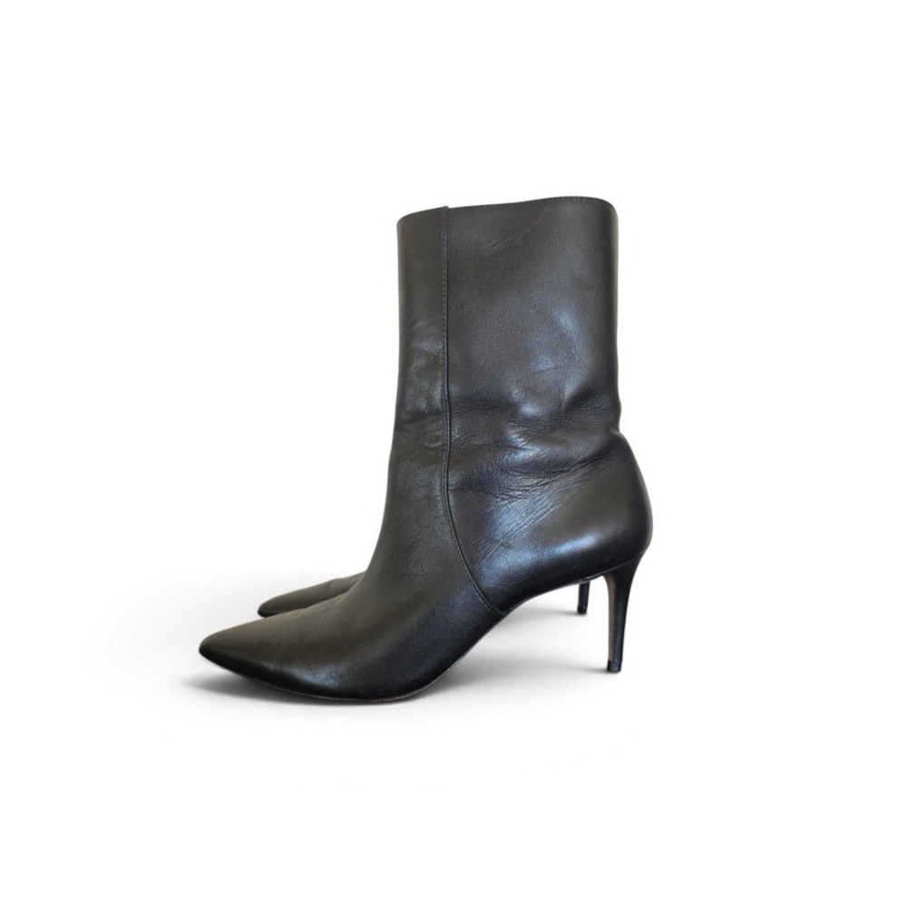Schutz Mikki Stiletto Black Ankle Leather Bootie sz 8B Old Money Minimalist